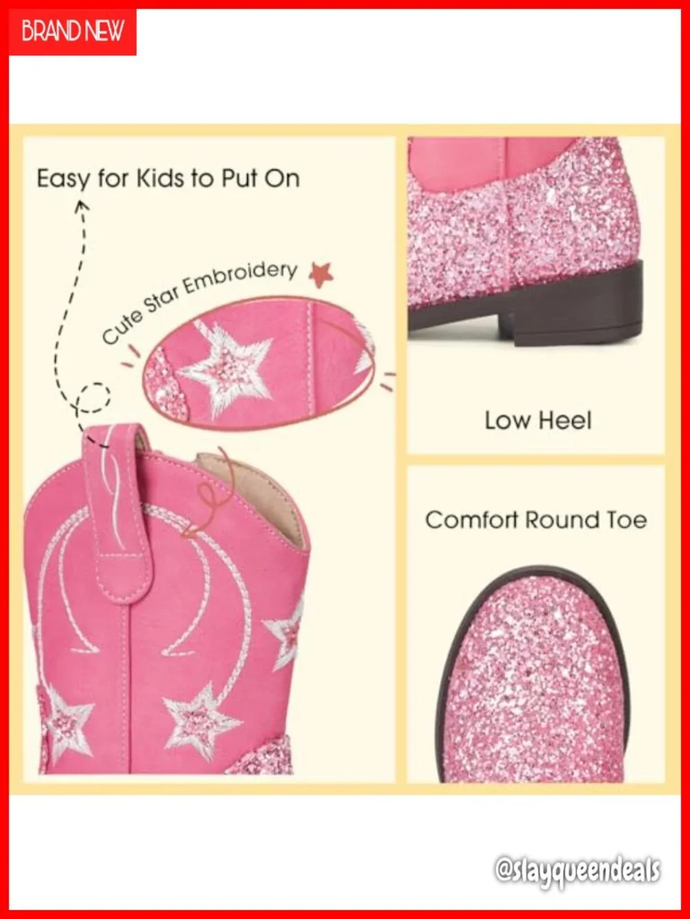 Faux Leather Western Cowboy Boots Side Zipper Round Toe Kids Riding Shoes